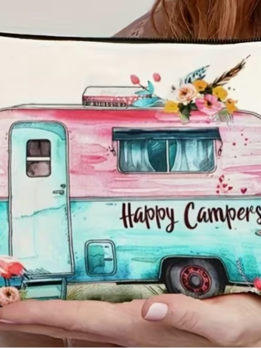Happy Campers Floral Camper Cosmetic Bag in Pink & Teal